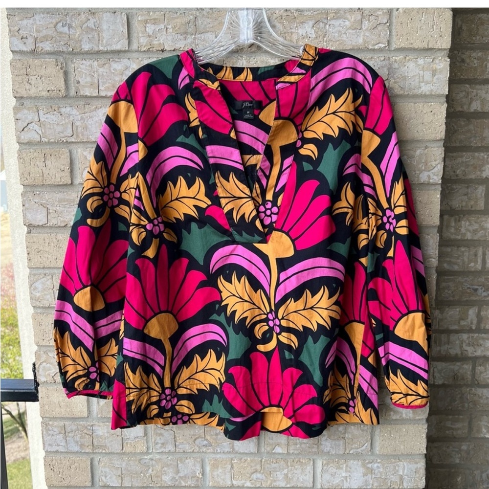J. Crew Open V-neck cotton poplin top in Ratti grandi fiori